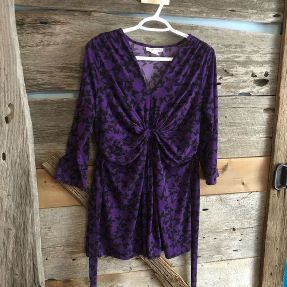 MOTHERHOOD Maternity size Med Purple babydoll top with black butterflies - Picture 1 of 5